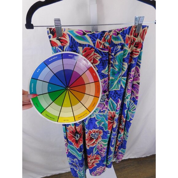 VINTAGE Worthington Skirt Womens 8 Blue Multi Floral Rayon Pleated Made USA 90s - Picture 9 of 12